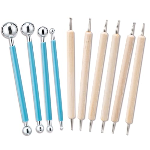 Amrules 10pcs Dotting Styluses Tools, Double Side Stainless Steel Ball Head Dot Art Kit for Clay Modeling, Rock Painting, Pottery Embossing, Nail Art, Drawing, Practical Sculpting Tool for Adults - color: Lightyellow-Dotting-10Pcs