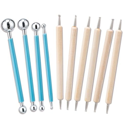 Amrules 10pcs Dotting Styluses Tools, Double Side Stainless Steel Ball Head Dot Art Kit for Clay Modeling, Rock Painting, Pottery Embossing, Nail Art, Drawing, Practical Sculpting Tool for Adults - color: Lightyellow-Dotting-10Pcs