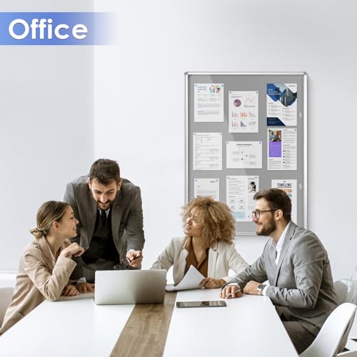 SWANCROWN 38x38 in Enclosed Bulletin Board, Wall Display Case Message Board | Tamperproof, Shatterproof, 2 Locks, Smooth Grey Felt, Silver Aluminum Frame, Display Case for Office, School, Business - color: Sliver-g, size: 48x36 in