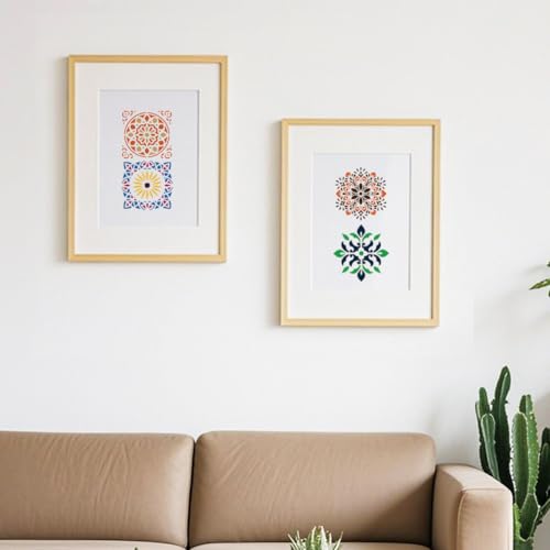 12 Sheets Mandela Painting Stencils, 24 Styles Mandela Dot Drawing Templates Reusable Geometric Border Stencil for Painting on Wall Wood Home Decor - style: Mandela