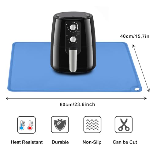 Standard Silicone Table Placemat-Food Grade Kids Dinner Placemat Reusable Countertop Mats Dough Pad with Raised Edges Blue Silicone Mat Heat Resistant for Air Fryer (1Pack 23.6'' x 15.7'') - color: Dark Blue, size: 23.6"L x 15.7"W