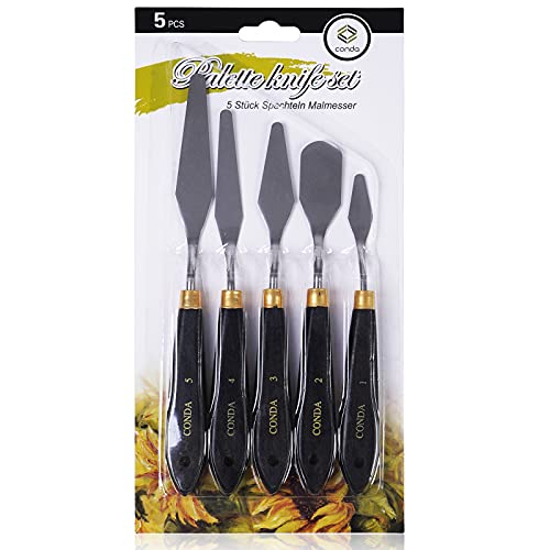 conda Palette Knife Painting Stainless Steel Spatula Palette Knife Oil Paint Metal Knives Wood Handle (Black 5 Piece)