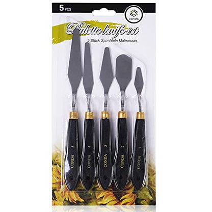 conda Palette Knife Painting Stainless Steel Spatula Palette Knife Oil Paint Metal Knives Wood Handle (Black 5 Piece)