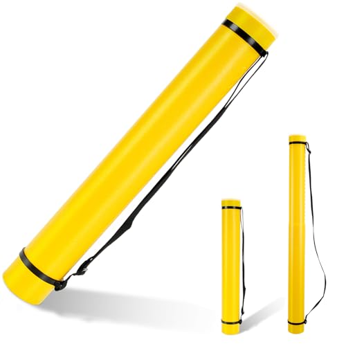 DEWEL Document Tube,Plastic Expanding Poster/Art/Document Storage Tube 24.5 to 40 inches Adjustable with Carrying Strap Waterproof and Light-Resistance Telescoping Carrying Case (Yellow-Large Size) - color: Yellow (Round), size: Large