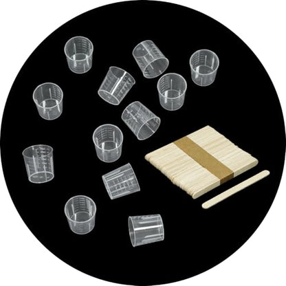 100 Pcs Plastic Graduated Cups, 1oz/30ml Transparent Scale Cups, Epoxy Mixing Cup with 50 Pcs Wooden Stirring Sticks
