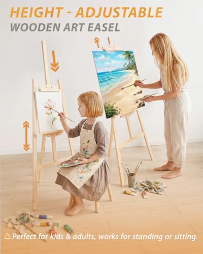 Foldable & Adjustable Art Easel Stand, Wooden Easel Art Easel for Painting Adult Artist Easel Stand for Painting Easle Floor Standing,Wood Easel Stand for Display Canvas Home Studio Classroom,Natural - style: Natural