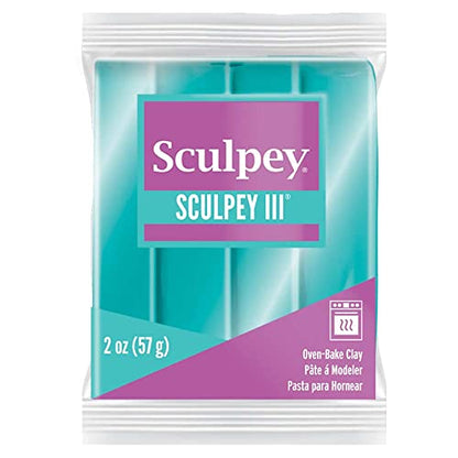 Sculpey III Polymer Oven-Bake Clay, Teal Pearl, Non Toxic, 2 oz. bar, Great for modeling, sculpting, holiday, DIY, mixed media and school projects.Great for kids & beginners!