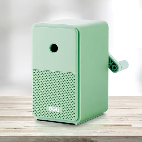 Deli Manual Hand Crank Pencil Sharpener with Adjustable Point for Colored Pencils, Kids, Students, Classroom, Home and Office, Green - color: F-green