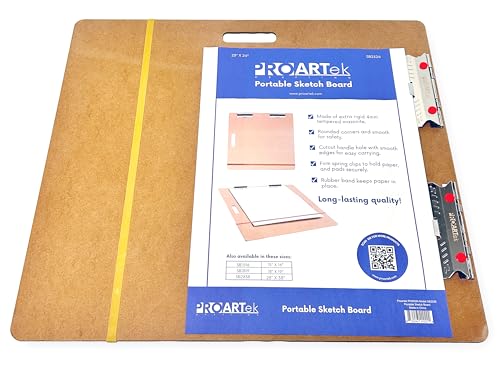 Proartek PK00024 Model SB2326 SB Series 23" x 26" Artist Sketch Board, Brown; 4mm Tempered Masonite; Constructed with a Cutout Handle; Smooth Edges; Firm Spring Clips; Rubber Band Included - size: 23" x 26"