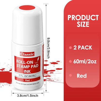 MotiMind 2 Pack Red Roll-on Stamp Pad Ink Refill 2 oz Roll-on Ink Refill Self Inking Stamps Pads Red Replacement Roller for Foam Felt Stamp Pads Pad with Roller Ball - color: Red