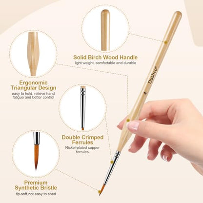 10 pcs Miniature Detail Paint Brushes Set - Precision Round & Filbert Brushes for Miniature, Model Painting, Watercolor & Figurines - Fine Tip Artist Brush Kit with Ergonomic Handle (Wood)