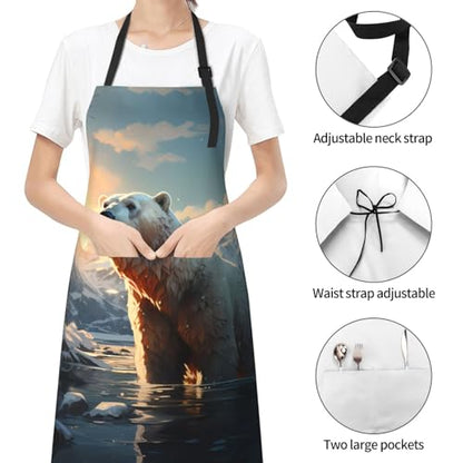 Prancing Brown Horse Heavy Duty Waterproof Apron with Pockets for AdultsResistant Grilling, Gardening, Painting - color: Polar Bear in Winter