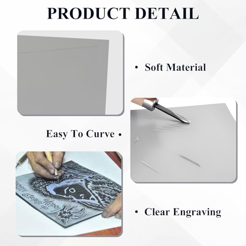 LDXDRU 10 Pcs Linocut Block Gray 12" x 8", Rubber Blocks for Carving 3 mm Soft Printing Plates, Rubber Carving Block Sheets for Stamp Making, Art Class, DIY Printmaking