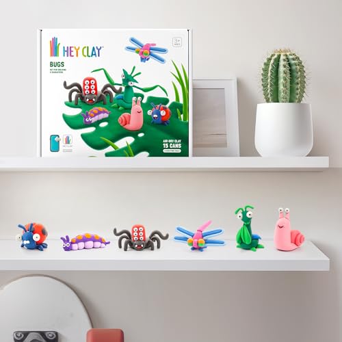 HEY CLAY Set - Colourful Modeling Air Dry Clay Kit for Kids 15 cans and Sculpting Tools with Fun Interactive Instructions App - Children 3+ (Bugs) - style: Bugs