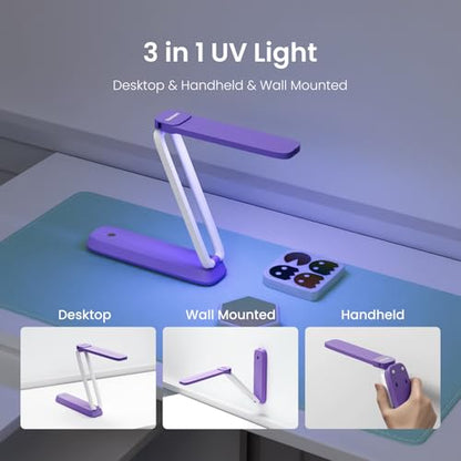 Resiners UV Resin Light, UV Light for Resin Curing, Wireless & Rechargeable Blacklight Ultraviolet LED, 3-in-1 Uses, Foldable UV Lamp, Craft Supplies Tools for ResinMolds, Jewelry Making, Purple - color: Purple