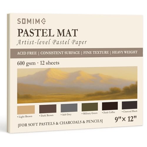 Somime 9x12 (600gsm) Sanded Pastel Paper Pad for Artists, 12 Sheets of 6 Assorted Colors Heavyweight Drawing Paper Pad for Pencils and Soft Oil Charcoal Pastels - size: 9x12 12 sheets