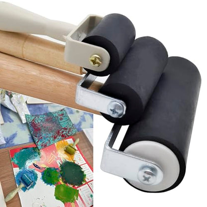 HRJZF 3 Pack Rubber Brayer Roller for Printmaking, Great for Gluing Application Also. Anti Skid Tape Construction Tools, Print, Ink and Stamping Tools 4 Inch
