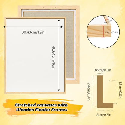 3 Pack 12 x 16 inch Floater Frame Canvas –Gallery Wrapped Canvas Set with Cotton-Linen Blend (400 GSM), 15 oz Acid-Free, Warp Resistant, Strong Three-dimensionality, Ready to Hang for Oil and Acrylic - size: 3pk - 12x16"