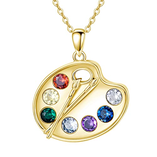 Artist Paint Palette and Brush Necklace - 925 Sterling Silver Pigment Pendant, Colorful Painters Charm, Future Artist Jewelry Gifts for Women - style: Palette Necklace-gold