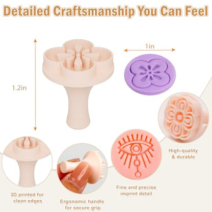 30 Pcs Polymer Clay Stamps and Molds Set with Storage Box, Boho Mandala Floral and Leaf Patterns, Pottery Stamps for Clay Crafts, Cookie Stamps (YANSH PROGLOBAL)