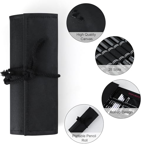 HIFORNY 28 PCS Sketching Drawing Pencil Set,Sketch Pencils Art Supplies with Graphite,Charcoal,Blending Tools,Accessories,Drawing Kit for Adults Artists in Canvas Roll Up Case