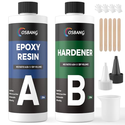 34OZ Hard Type Epoxy Resin, Crystal Clear for Casting, Coating, Jewelry Making & DIY, No Bubble Non-Yellowing Deep Pour (17OZ×2) - size: 34 OZ