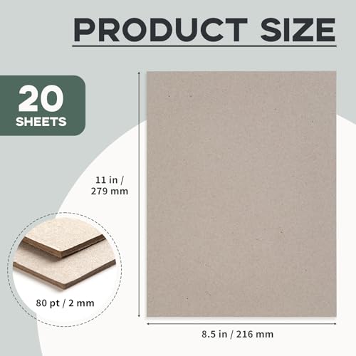 Heavy-Duty Chipboard Sheets 8.5 x 11-20 Pcs, Goefun 80pt/2mm Thick Greyboard Book Board for Book Binding, Scrapbooking, Photo Backing, DIY Projects - size: 8.5x11