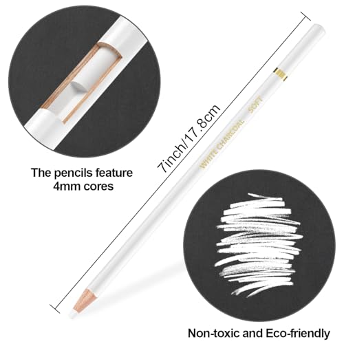 Aenir White Charcoal Pencils, Pack of 12 Charcoal Drawing Pencils, Charcoal Pencils for Artists, Art Supplies for Drawing and Highlighting. - color: White