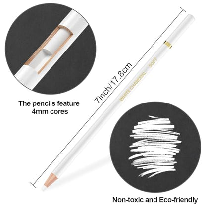 Aenir White Charcoal Pencils, Pack of 12 Charcoal Drawing Pencils, Charcoal Pencils for Artists, Art Supplies for Drawing and Highlighting. - color: White