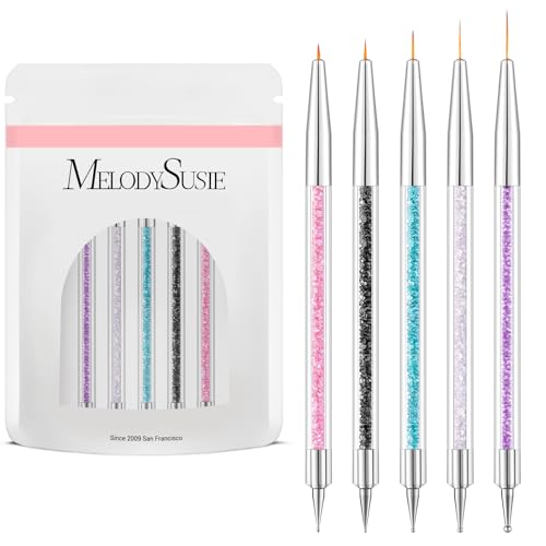 MelodySusie 5 Pcs Nail Art Liner Brushes Dual Dotting Pen Set, for Long Lines French Tips Nail Clean Up and Nail Dotting Nail Tools for Home Salon, Size #5#7#9#11#14 - color: Pink, Black, blue, White, Purple, size: 5