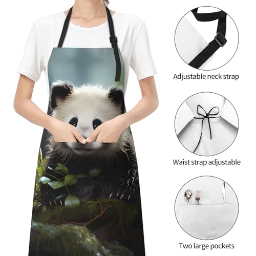 Prancing Brown Horse Heavy Duty Waterproof Apron with Pockets for AdultsResistant Grilling, Gardening, Painting - color: Panda Cubs in the Forest