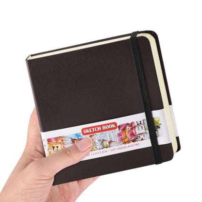 Square 5x5 inches 80gsm 96sheets/192 Pages Notebooks Blank Sketchbooks Travel Journal Pocket Hardcover Paint Writing Diary Memo Planner PU Leather Cover. Dark Brown - color: PU Cover-5x5in-Dark Brown