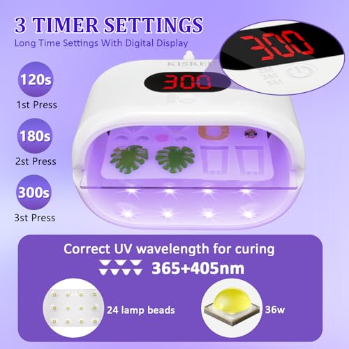 KISREL UV Light for Resin, Large Double-Sided Light with UV Flashlight, 2-Ieed Tin-1 and Detachable Resin Curing Machine, 3-Spmer Digital Display, 36w Fast Curing Lamp for Crafts, Jewellery Making - size: Double-sidedLightKit