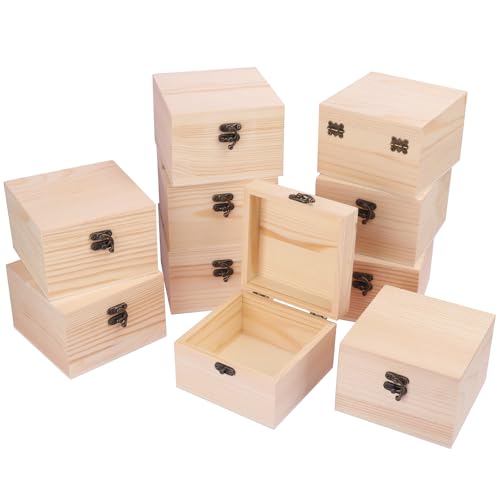 GNIEMCKIN 10 Pack Wooden Box, Unfinished Unpainted Wood Boxes for Crafts, DIY Projects, and Jewelry Storage (4.7x4.7x3.15 inch) - size: 10 Pack (4.7x4.7x3.15 inch)