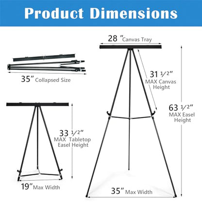 Falling in Art Aluminum Flip Chart Display Easel Stand with Adjustable Floor for Boardroom, Whiteboard, Paper Pads, Signage, 63 1/2'' High, Black 10 Pack - style: Black 10-Pack