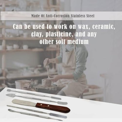 A2ZScilab - Stainless Steel Spatula Wax & Clay Sculpting Tool Carver Set, Carving Pottery Tools - Sculpture Shaper Polymer Modeling Tools for Clay, Pottery, Ceramics Artwork & Holiday Crafts (5PC) - style: 5PC