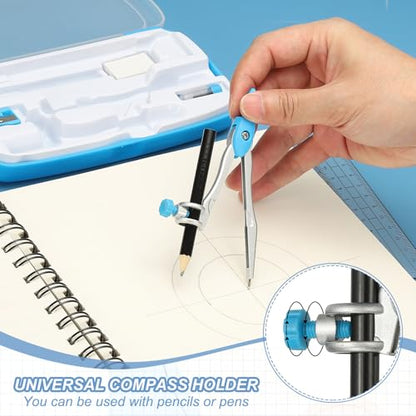 PATIKIL Geometry Precision Tool Set, 11 Pcs Geometry Set Compass Tool with Shatterproof Storage Box Rulers Math Compass Kit for Math Drafting Supplies, Blue(Style 1) - color: Blue