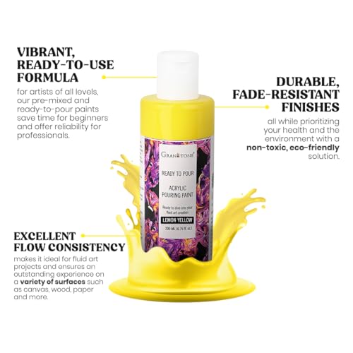 GRANOTONE Premium Acrylic Pouring Paint Lemon Yellow Colour 6.76 fl oz 200 ml Ready to Use Superior High Flow Formula for Canvas Wood Paper Craft and Fluid Art Projects Made in India - color: LEMON YELLOW