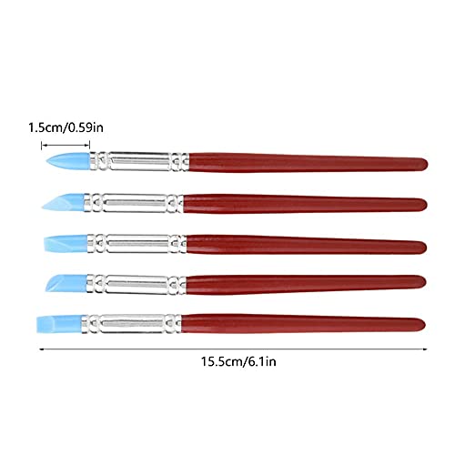 FTVOGUE Clay Modeling Tools, Premium Rubber Tip Silicone Brushes for Precision Carving Shaping and Sculpting Pottery DIY Artists Wood Handle 5pcs Set