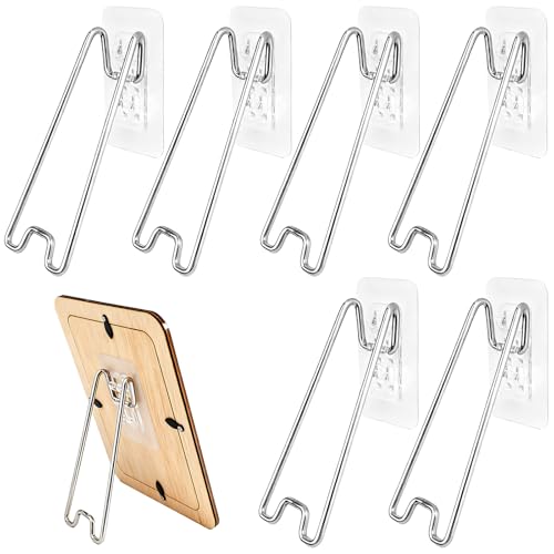 6 Pcs Picture Frame Stand with Self Adhesive Backing,Adjustable Metal Picture Holder Easel for 5.9-10.2 Inch Photo Frames,Tabletop Frame Support Stand for Pictures,Artwork Display,Silver,5.12"×2.12" - size: 6PCS Silver 5.12×2.12 Inch