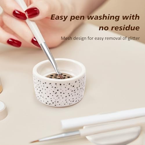 Nail Brushes Washing Cup, Monomer Dish, Dappen Dish with Lid, Easy Cleaning Portable Mesh, Acrylic Brush Cleaner & Nail Brush Holder, Nail Art Brush Washer for Nail Sequins Glitter Powder (NAPB072)