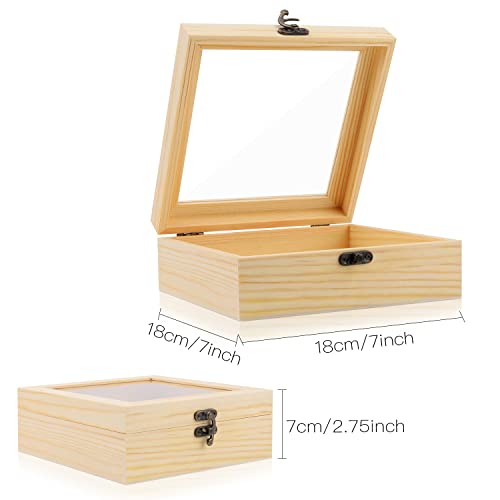 Nsmykhg Wooden Box,Wooden Storage Box,Rectangle Unfinished Pine Wood Display Case Natural Wood with Hinged Lid and Front Clasp for DIY Craft Art, Jewelry (7 x 7 x 2.8 In) - color: 7 x 7 x 2.8 In