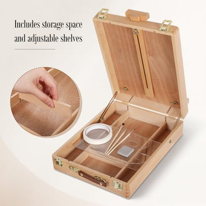Maitys Tabletop Easel for Painting Set Portable Adjustable Wooden Sketchbox Tabletop Art Easel Stand Palette Brushes Tape Kneaded Eraser for Beginners Painting Sketching Travel