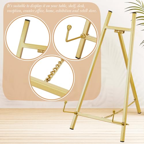 Leinuosen Metal Easel Stand 16.5" H x 8.7" W x 4.3" D Table Top Easel Stand for Display Tripod Art Picture Mirror Modern Plate Holder for Display Book Photo Wedding Sign(Gold,1 Pcs) - color: Gold