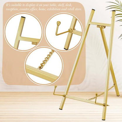 Leinuosen Metal Easel Stand 16.5" H x 8.7" W x 4.3" D Table Top Easel Stand for Display Tripod Art Picture Mirror Modern Plate Holder for Display Book Photo Wedding Sign(Gold,1 Pcs) - color: Gold