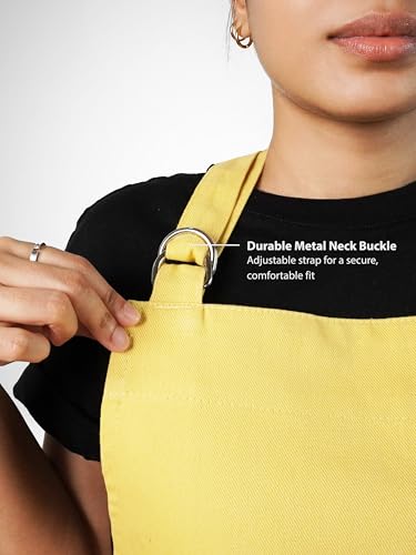 100% Cotton Kitchen Apron with 2 Pockets – Adjustable Chef Apron for Cooking Baking BBQ – Unisex Apron - color: Lemon, size: Standard