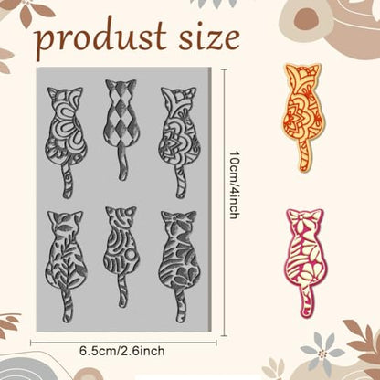 CHGCRAFT Cat Back View Clay Texture Mat Bohemian Polymer Clay Molds DIY Artistic Plant Clay Texture Tools for Clay Pottery Earring Jewelry Making Stamp Engraving Machines, 3.9x2.6inch - style: Artistic Plant