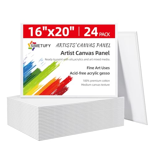 Simetufy 16 x 20 inch 24 Pack Large Flat Canvas Boards, Painting Canvas Panels- Gesso Primed Acid-Free 100% Cotton for Acrylics Oil Watercolor Tempera Paints - size: 16"x20"