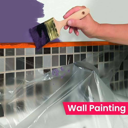 TAPEBEAR Pre-Taped Masking Film, 102" x 56Feet x 3Roll Plastic Sheeting Cover for Painting, Tape and Drape, Painters Masking Tape Film Plastic Drop Cloths for Auto, Appliance and Furniture - size: 2700mm x 17m x 3Rolls