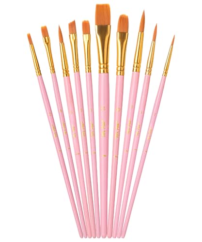 Mr. Pen- Acrylic Paint Brushes Set, 10 Pack, Round & Pointed Tip | Nylon Hair Artist Brushes for Watercolor, Oil, Rock, Face, Nail, Miniature, Canvas, Detailing, Drawing, Art Supplies - color: Rose Petal, size: 10 Pcs